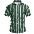 thumbnail image 3 of Men's Summer Striped Flannel Collar Short Sleeve Button Up Shirt Casual Beach Shirt Tops for Vacation Golf Fishing Loose Fit Modern Fashion Essential | AESTIVO,Green L, 3 of 5