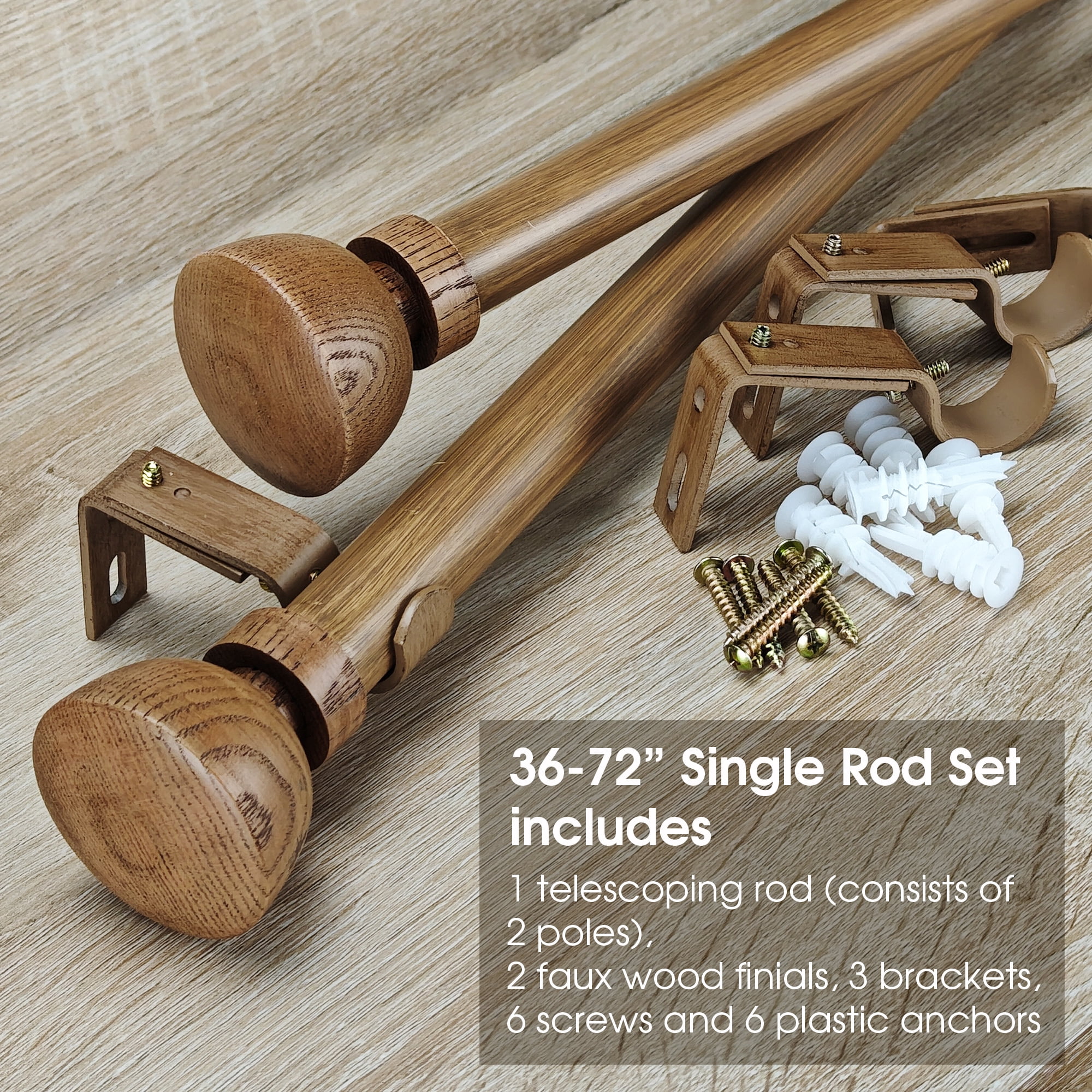 SKYPLUS LIVING 1 inch Single Window Curtain Rod Set ,36-72 in,Chestnut