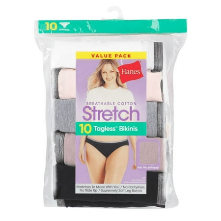 Hanes Women s 10pk Cool comfort Cotton Stretch Bikini Underwear - Black/Gray/White - Size 9
