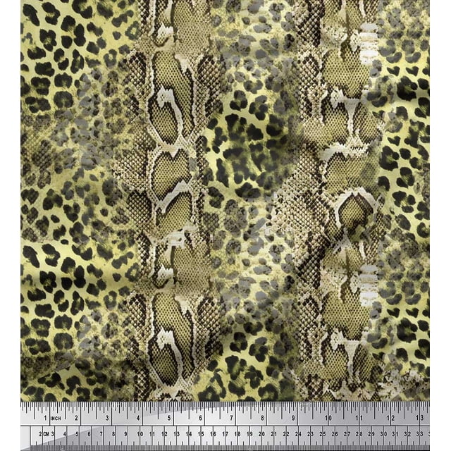 Soimoi Green Cotton Duck Fabric Leopard & Snake Animal Skin Print Sewing Fabric BTY 58 Inch Wide