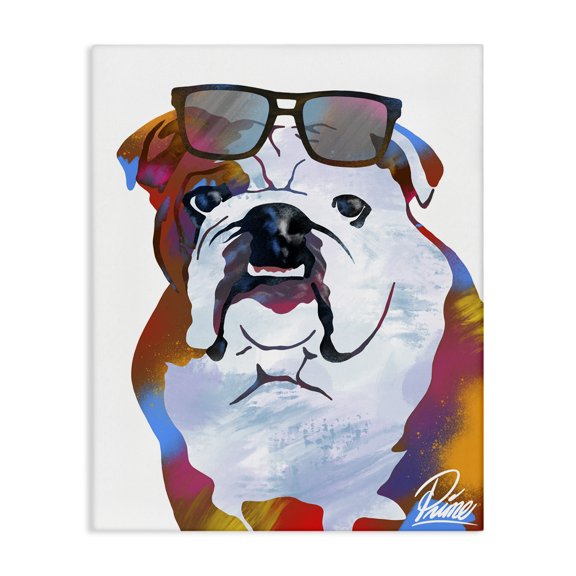 Stupell Industries Contemporary Colorful Bulldog Portrait Stylish Sunglasses Canvas Art, 16 x 20, by Marcus Prime