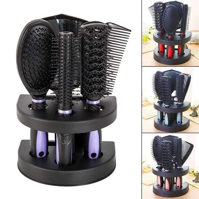 Willstar 5Pcs Hair Comb Hair Styling Set Ladies Hair Care Comb Mirror and Holder  Stand Hair Care Massage Brush Purple 