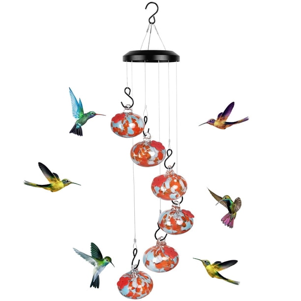 Moyic Mezcla de campanillas de viento y comederos para colibríes para exteriores, ligera y resistente. Kits de decoración para fiestas naranja