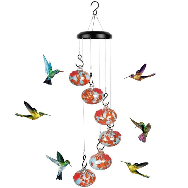 Guardoinrt Mangeoire pour Colibris Légère et Robuste avec Carillon Éolien Envoûtant Offrant Plusieurs Aliments orange