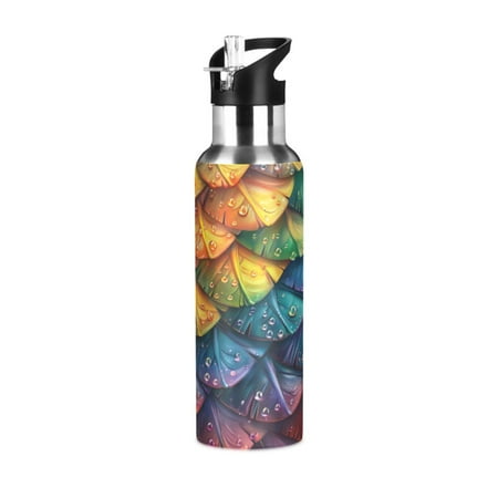 

Water Bottles 20oz Straw Lid Wide Mouth Stainless Steel for School Sport Travel Dragon Scales and Water Droplets