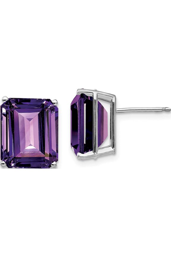 14K White Gold 12X10mm Emerald Cut Amethyst Earrings (12 X 10) Made In United States xe70wam