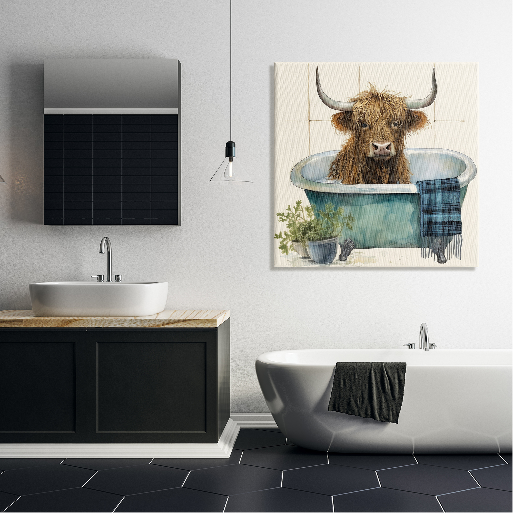 Stupell Industries Farmhouse Cow in Tub Animals & Insects Painting Gallery Wrapped Canvas Art Print Wall Art, 36 x 36
