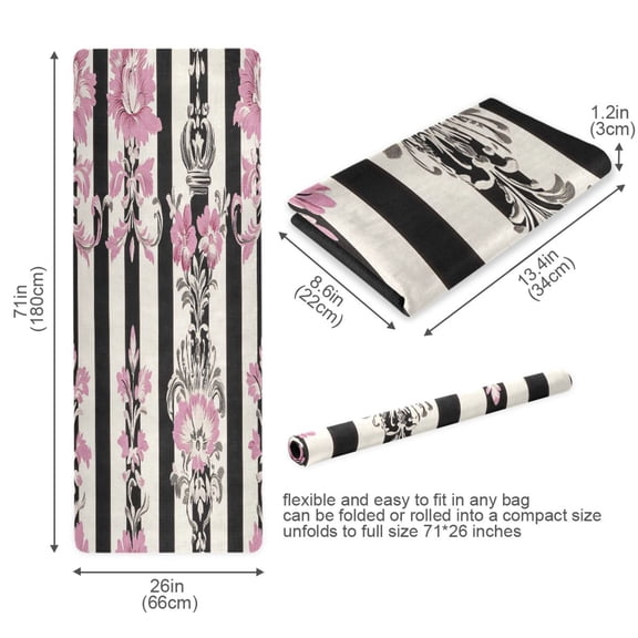 BZSMCE Yoga Mat Women Floral Pink Black Damask Fitness Mat