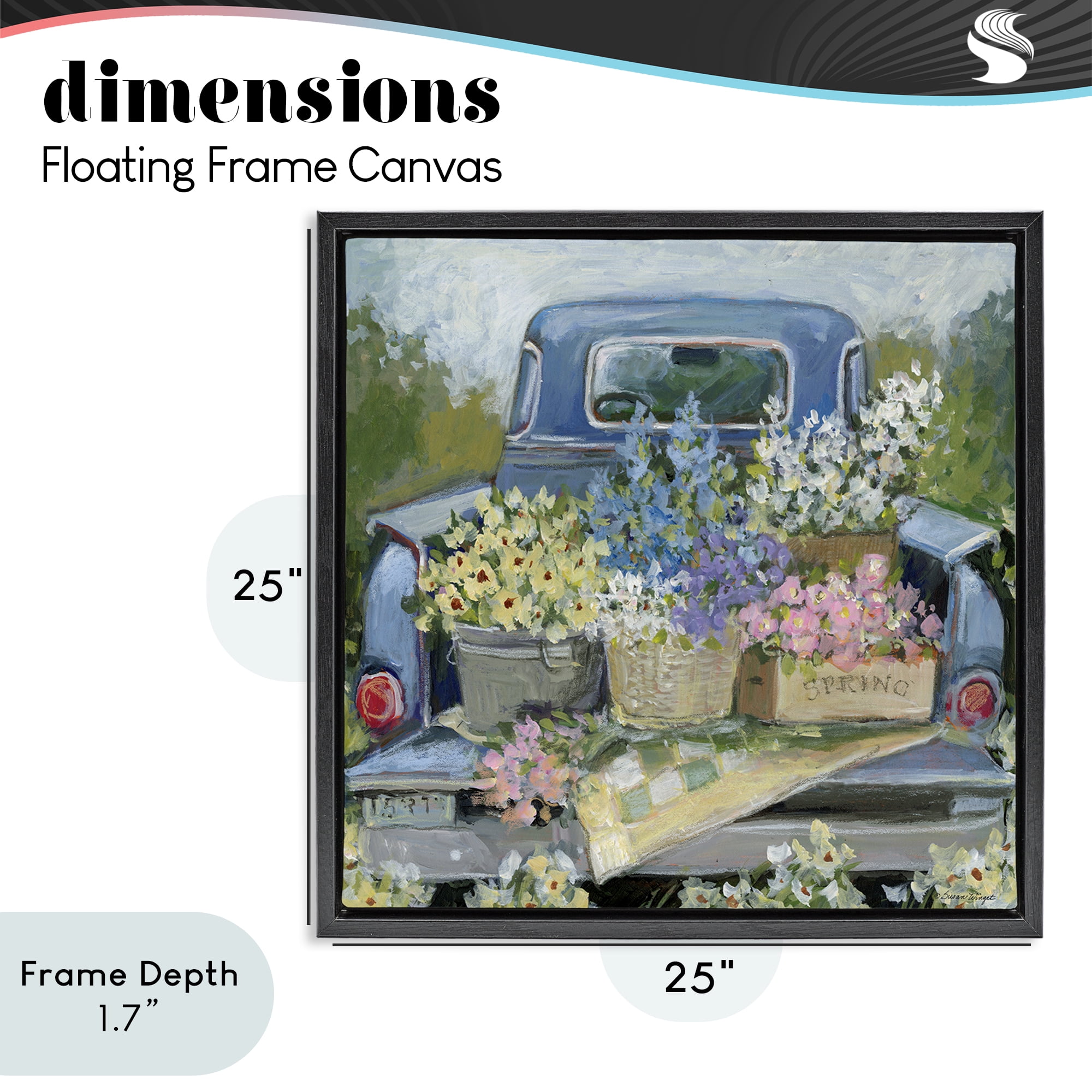 Stupell Industries Truck Bed with Flowers Black Framed Floater Canvas Wall Art, design by Susan Winget