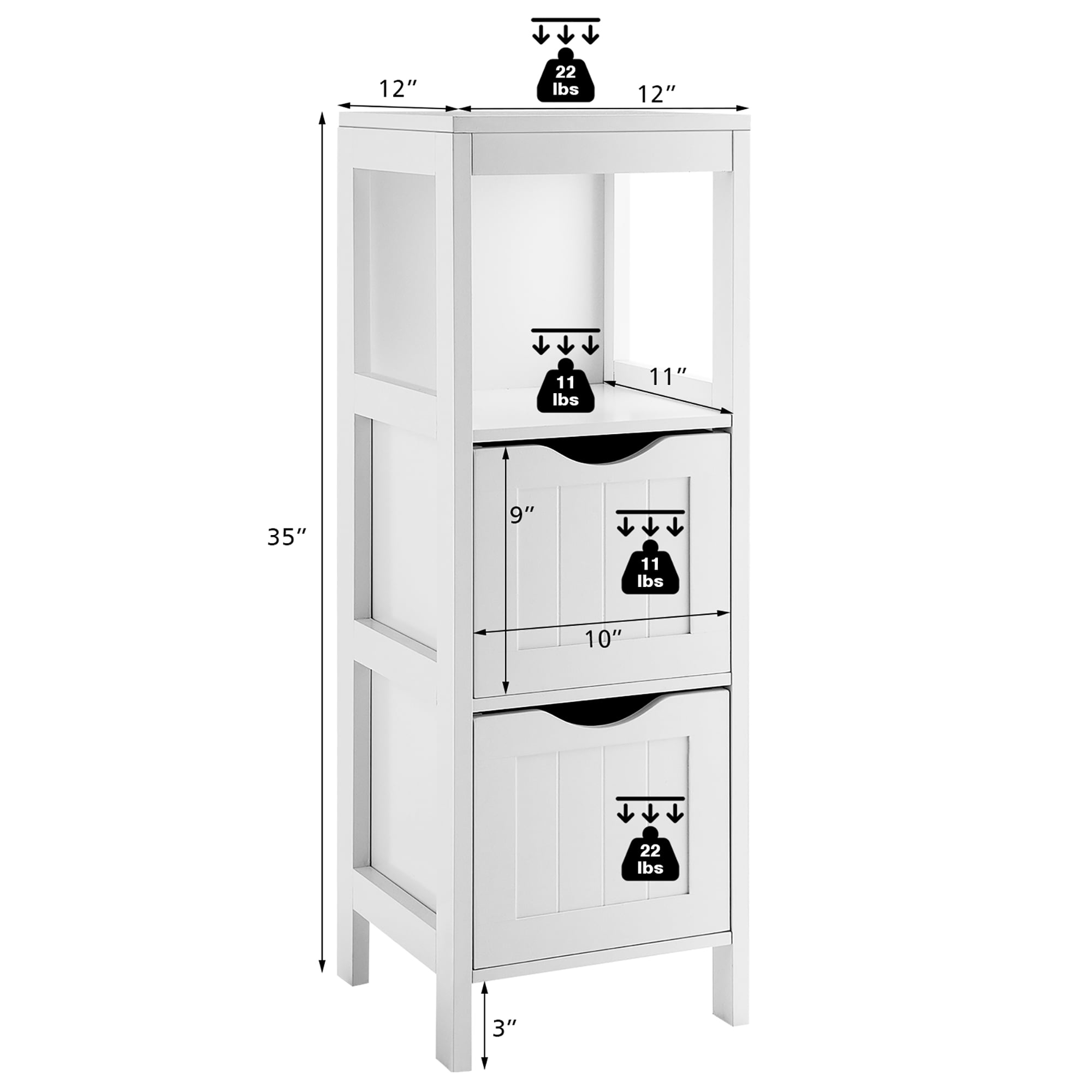 Costway Floor Cabinet Multifunction Bathroom Storage Organizer Rack w/2  Drawers, 12''x12''x35'' - Fry's Food Stores