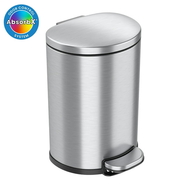 iTouchless SoftStep Semi-Round Stainless Steel Step Trash Can with Hinged Lid 1.85 Gallon (IP02DSS)