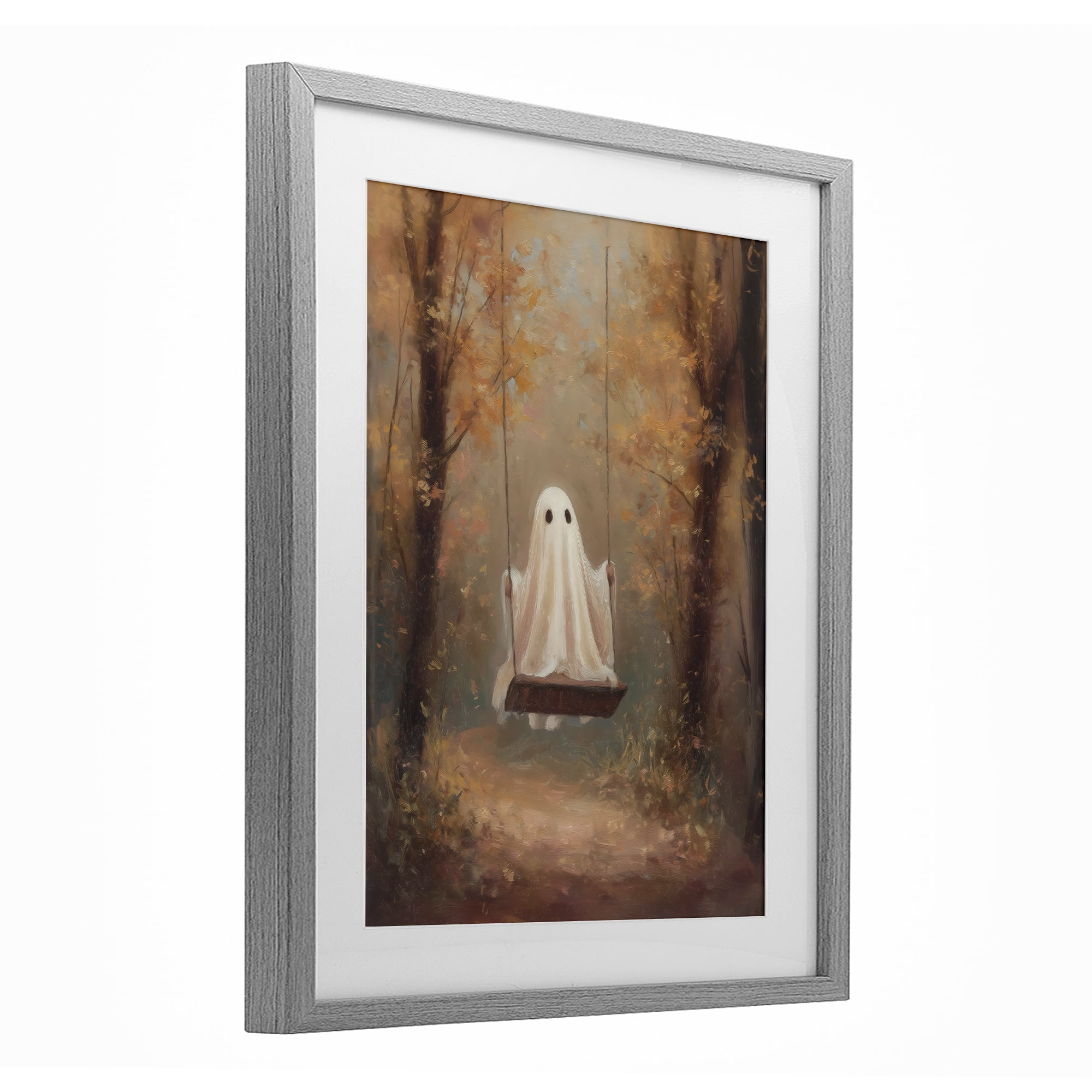 Eerie Swinging Ghost Gray Framed Print Under Glass, design by Arlington Prints