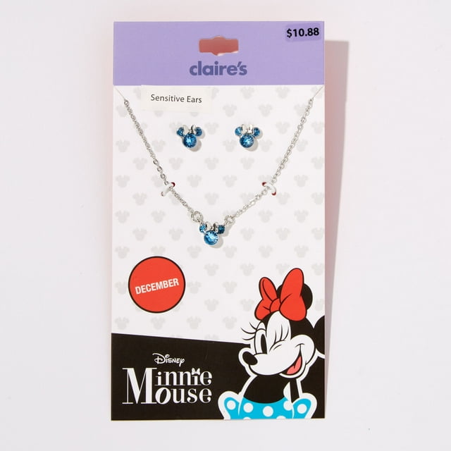 Claire's Disney License Minni Mouse Gemstone Necklace and Matching Earrings for Saggiterius