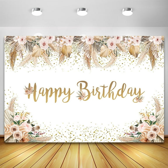 Boho Floral Backdrop Birthday Party Wall r Gold Giltters Pampas Grass Photography Background for Baby Children Photoz