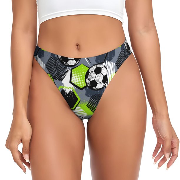Fotbe Football Tanga Sin Costuras para Mujer con Estampado – Panties Invisibles, Transpirables y Cómodos para Uso Diario-Small