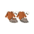 thumbnail image 2 of Baby Toddler Girls 3-piece Outfit, 0 3 6 12 18 Months Long Sleeve Romper with Plaid Skirt Bowknot Headband Fall Outfit, 2 of 9