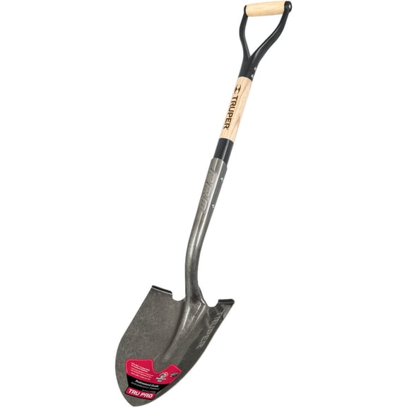 Truper Shovel DHRP Tru-Pro Round Point D-Handle - Wood Handle - 30-Inch, Gray, Black — Residential Use, Standard Application