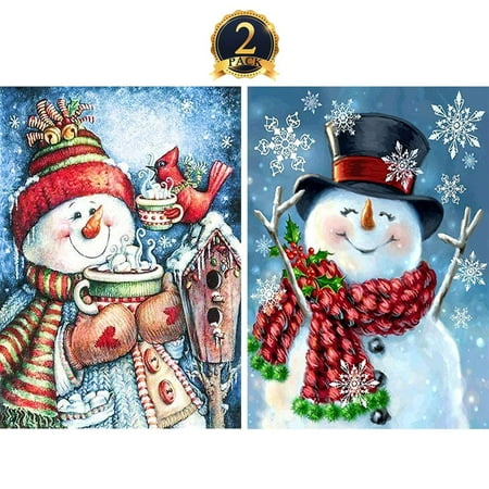 5D Diamond Painting Full Drill by Number Kits Christmas Decoration for Adults Kids, DIY Rhinestone Pasted Paint Set Arts Craft Xmas Snowman (12x16inch, 2 (Best Christmas Crafts For Kids)