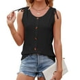 thumbnail image 2 of YFELWZ Womens Plus Size Summer Solid Color Crewneck Button Drawstring Loose Vest Top Black M, 2 of 9