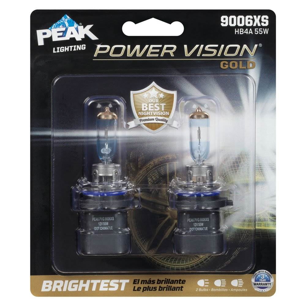 PEAK Lighting Power Vision Gold 9006XS HB4 55 Watt Whitest Headlight