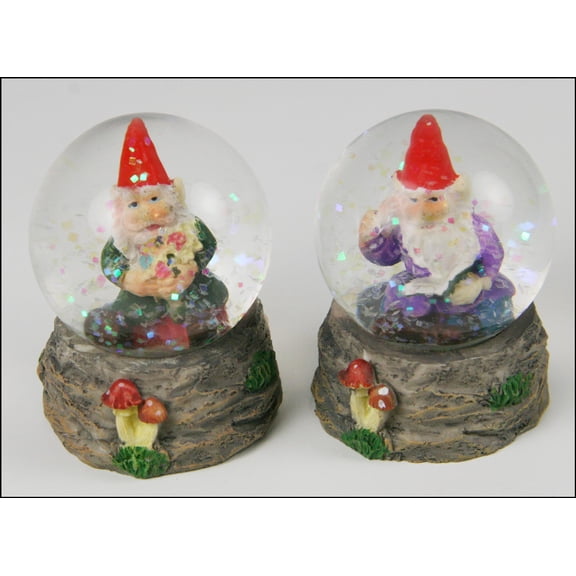 Miniature Gnomes in Domes - Set of 2 Gnomes in Domes, one with flower, one pros