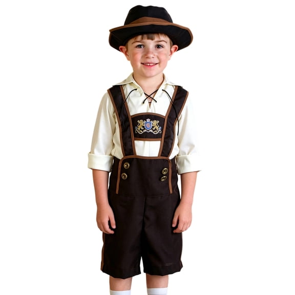 Odeerbi Kids Boys Oktoberfest Outfits Lace Up Shirt Embroidered Suspender Shorts with Hat 3 Pieces Set