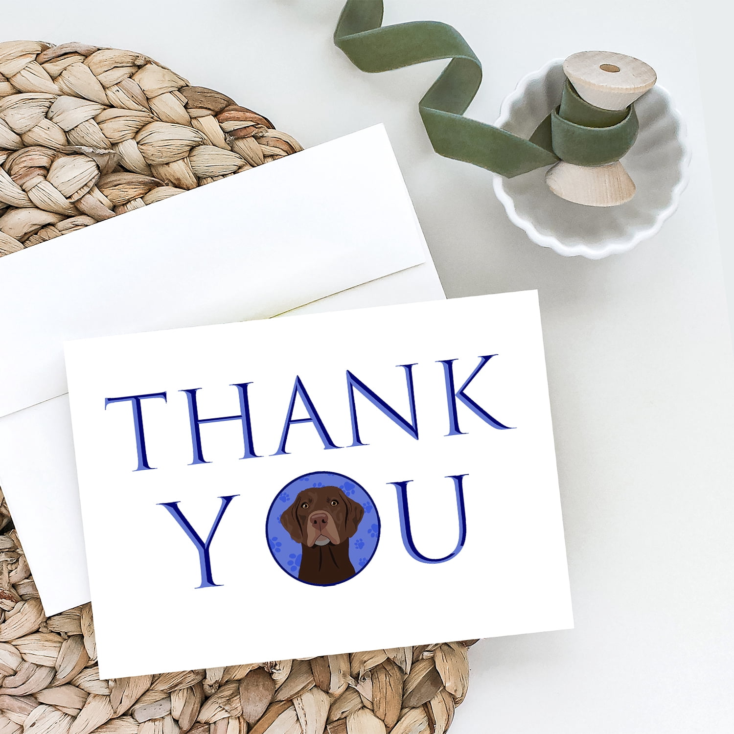 Carolines Treasures CK9042GCA7P 5 x 7 in. Unisex Labrador Retriever Chocolate No.2 Thank You Greeting Cards & Envelopes, Multi Color - Pack of 8