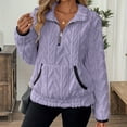 thumbnail image 2 of Stichou Women Sherpa Fleece Pullover Quarter Zip Long Sleeve Fluffy Soft Sweaters Jacket Plus Size Winter Coats with Pockets Purple XL, 2 of 6