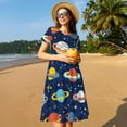 thumbnail image 4 of Kdxio Robe T-Shirt Décontractée pour Femmes Imprimé Planètes et Étoiles Robe d'Été à Manches Courtes avec Poches, 4 of 6