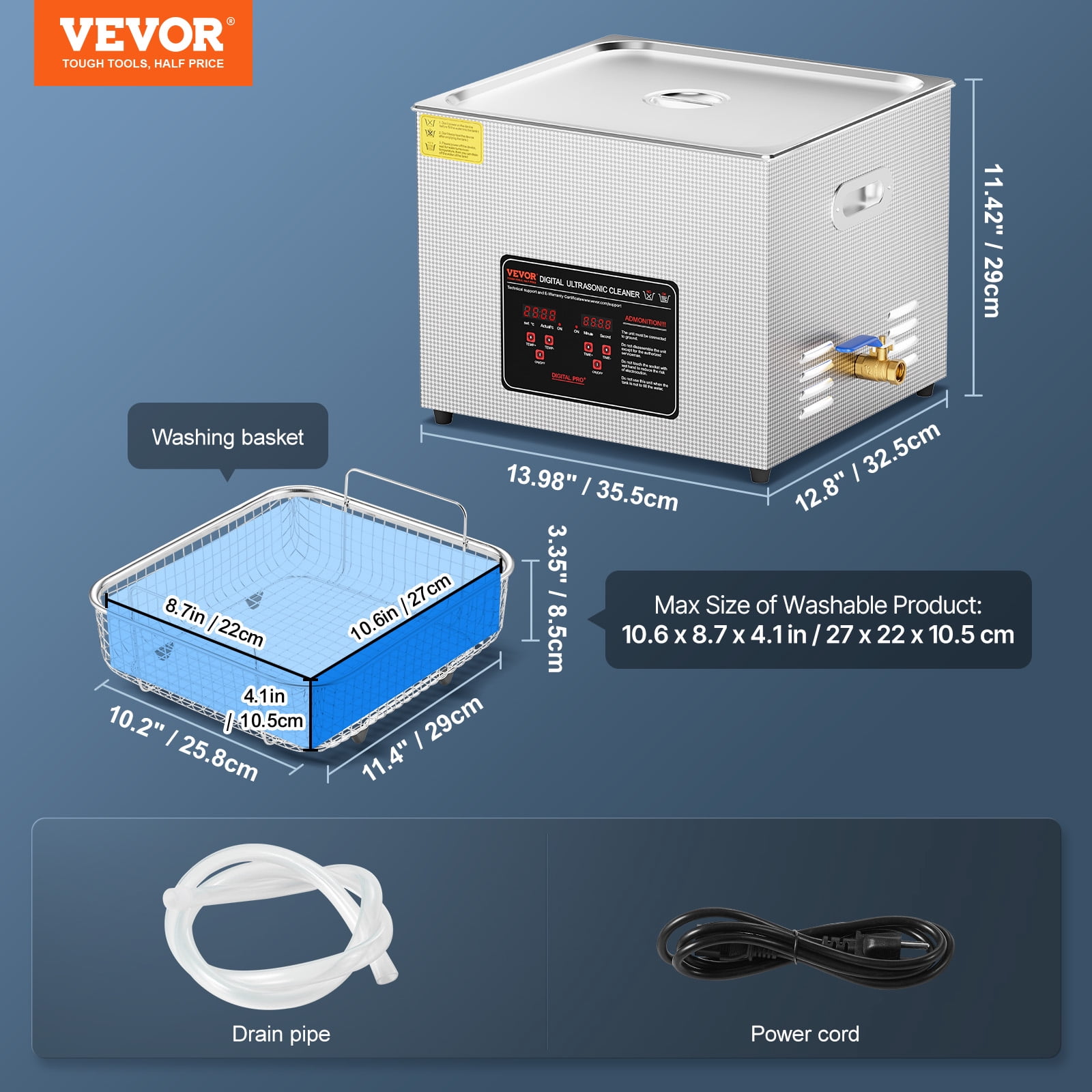 VEVOR Ultrasonic Cleaner, 15L Professional 360W Cleaning Machine with Timer & Heater, 40kHz Digital Ultrasonic Cleaner with Basket for Watch Glasses Jewelry Retainer Industrial Parts Tools