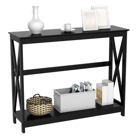 Console Table for Entryway, 2 Tier Entryway Table Bookshelf Accent Table with Storage Shelf for Living Room, Entry Hall, Foyer, Black