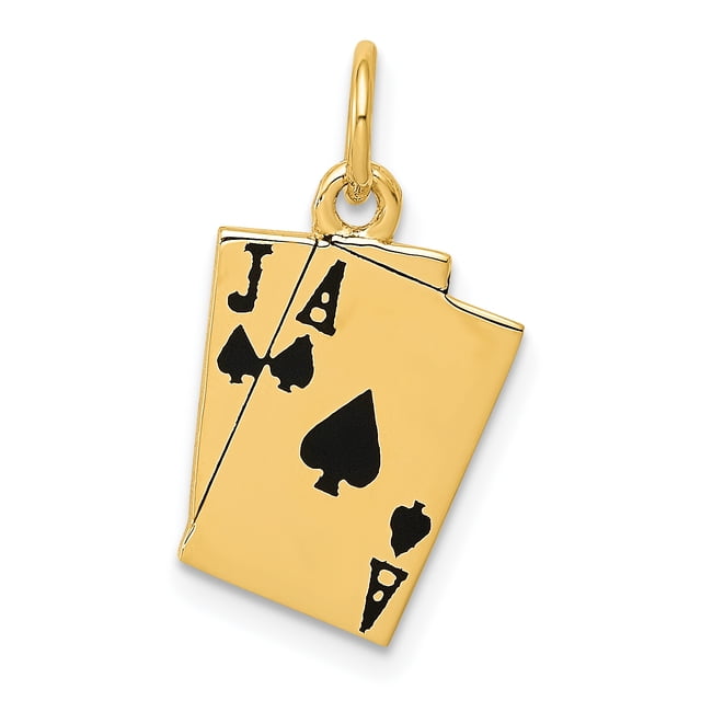 14K Yellow Gold Enameled Blackjack Playing Cards Charm