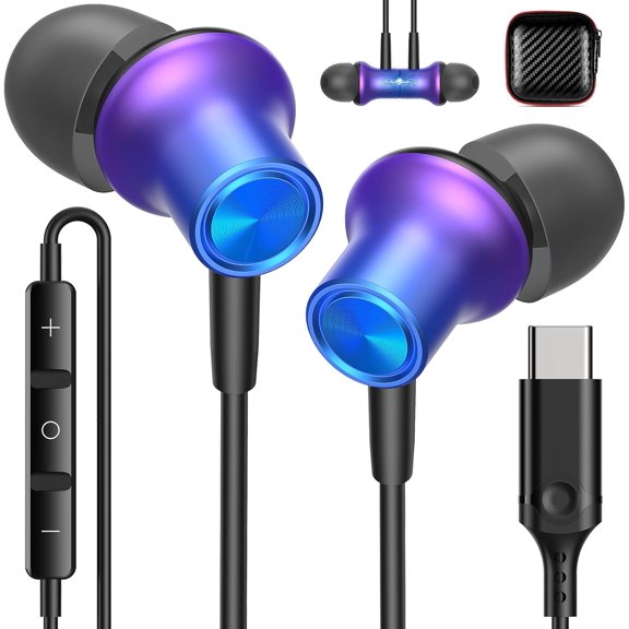 USBC Earbuds for iPhone 17 Pro 16 15 Plus iPad 10th Gen USB C Headphones for Galaxy Note 20 Ultra S21 S25 S24 Wired Type C Earphones with Microphone Volume Control Noise Isolating HiFi Stereo Headset