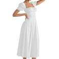 thumbnail image 3 of Cenuakty Women's Summer Long Dress Solid Color Short Sleeve Square Neck Ruched Tie Up Party Dress, 3 of 7