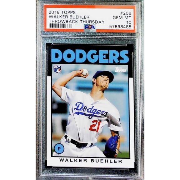 2018 Topps Throwback Thursday 1986 Baseball Design #206 Walker Buehler RC Rookie Dodgers PSA 10 GEM MINT