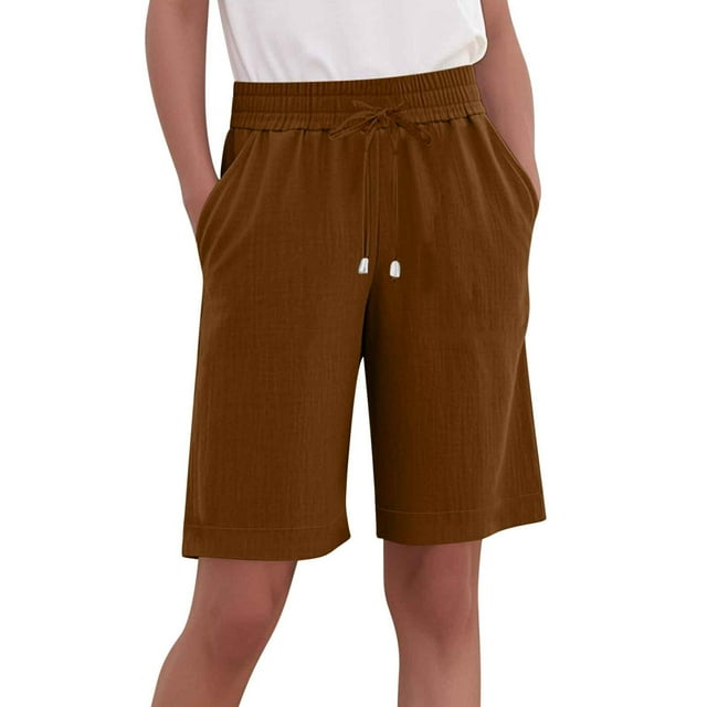 FNFYFH Clearance Ladies Simple Loose Fit Solid Color Summer Shorts Classic Comfy Shorts,Coffee