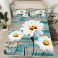 thumbnail image 2 of Manfei Flower Daisy 4 Pieces Queen Sheet Sets,Lodge Cabin Ultra Soft Flat Sheet,White Blue Queen Fitted Sheet,Teens Bedroom Decor, 2 of 7