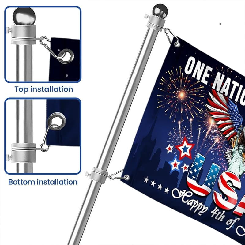 One Nation Under God 4th of July Patriotic Flag Grommet Flags 5x8 Double Sided US America Eagle Outdoor Garden Banner Decoration