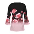 thumbnail image 3 of Blusa informal con botones estampados y plisados de plástico para mujer, manga 3/4, manga corta y cuello de cuerno., 3 of 4