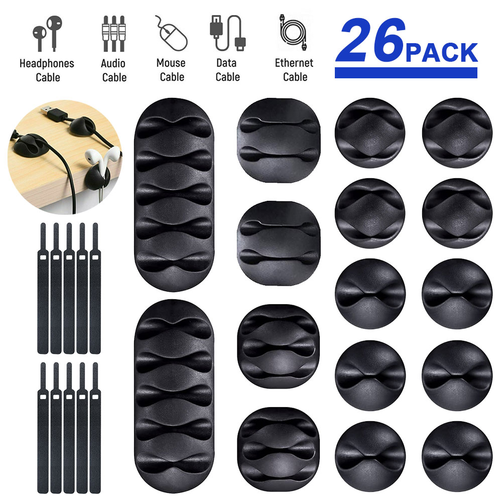 ZOEVUE Cord Management Organizer Kit, 16 PCS SelfAdhesive Desktop Cable Organizer Cord Holders