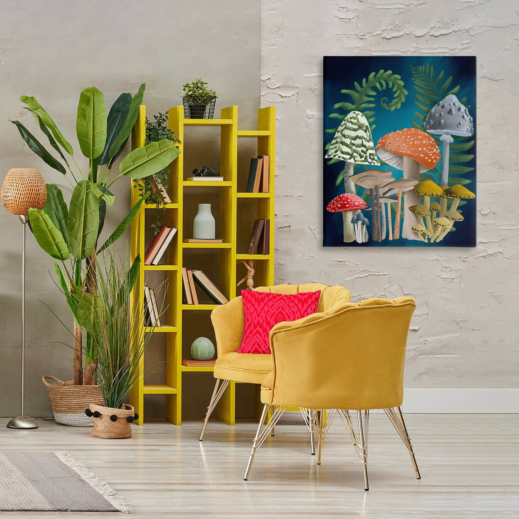Stupell Industries Curling Ferns & Mushrooms Botanical & Floral Painting Gallery Wrapped Canvas Art Print Wall Art, 30 x 40