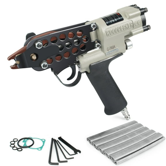 WOODPECKER C-760A 16 Guage Pneumatic Hog Ring Gun, Standard 3.0mm Closure Diameter, 1/2-Inch Crown Hog Ring Staples, Power C Ring Gun Air Hog Ring Plier Tool for Wire Cages, Seat Making, Fencing