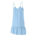 thumbnail image 4 of Axiiglly Mini Dresses for Women V Neck Ruffle Hem A Line Sleeveless Summer Spaghetti Strap Dress with Lace Detail, S-2XL, 4 of 7