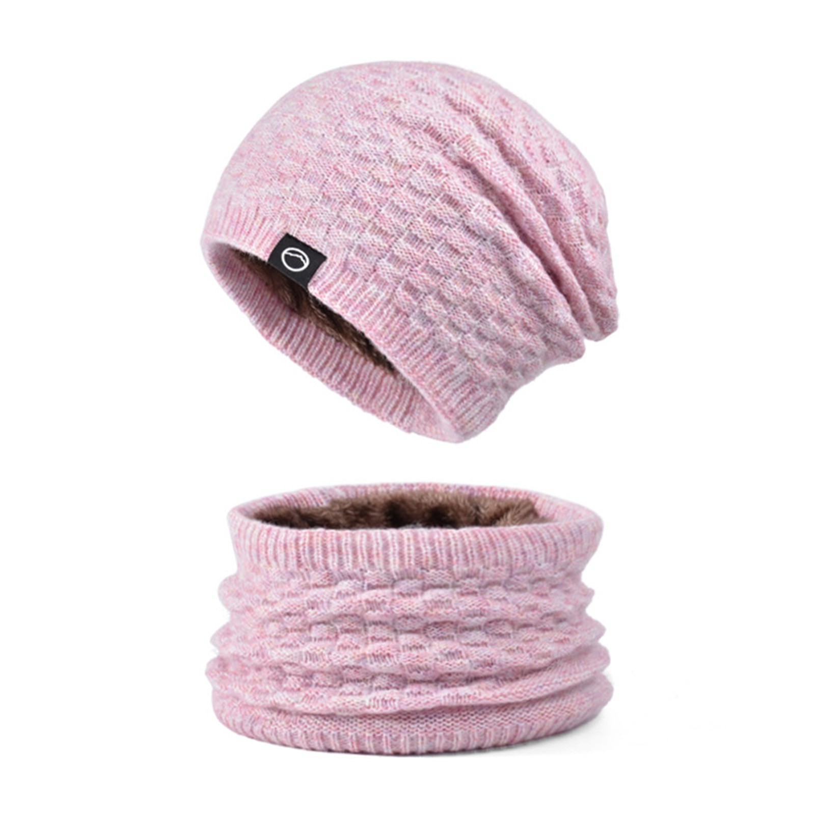 Women’s Light Pink Winter Fleece-Lined Chunky Knit Beanie Snow Hat Cap Pink Chunky Knit Beanie | Women main image 4