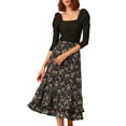 thumbnail image 6 of INSPIRE CHIC Valentine's Day Women's Chiffon Skirts Elastic Waist Ruffle Tiered Floral Flowy Midi Skirts XS Black-Floral, 6 of 9
