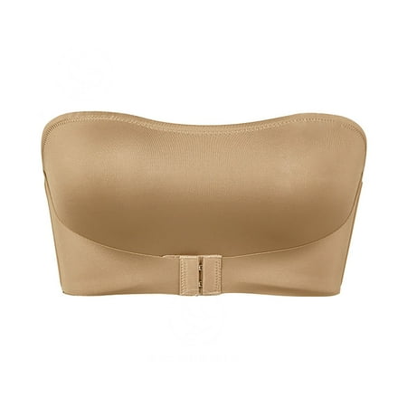 New Low Price: Women Bra  sujetador de mujer  Woman s Solid Color Sexy Front Buckle Beautiful Back Ventilate Strapless Type Bra Without Steel Rim SOPATENOR Khaki XL