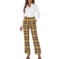 thumbnail image 2 of INSPIRE CHIC Women's Plaid Elastic Waist Button Zipper Straight Leg Long Pants XS Yellow, 2 of 6