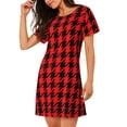 thumbnail image 2 of Sikiie Retro red and Black Houndstooth Print Women's Short-sleeved Nightdress, Round Neck Pullover Nightdress Pajamas Summer Home Wear, 2 of 6