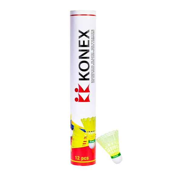 Konex Volant de Badminton en Plastique / Vol Stable & Récupération Rapide / Jaune, Lot de 12, Plastique de Haute Qualité