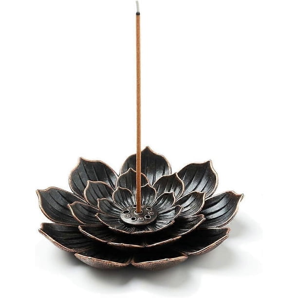 Incense Burner, Incense Holder for Sticks, Brass Lotus Incense Stick Holder and Detachable Ash Cather
